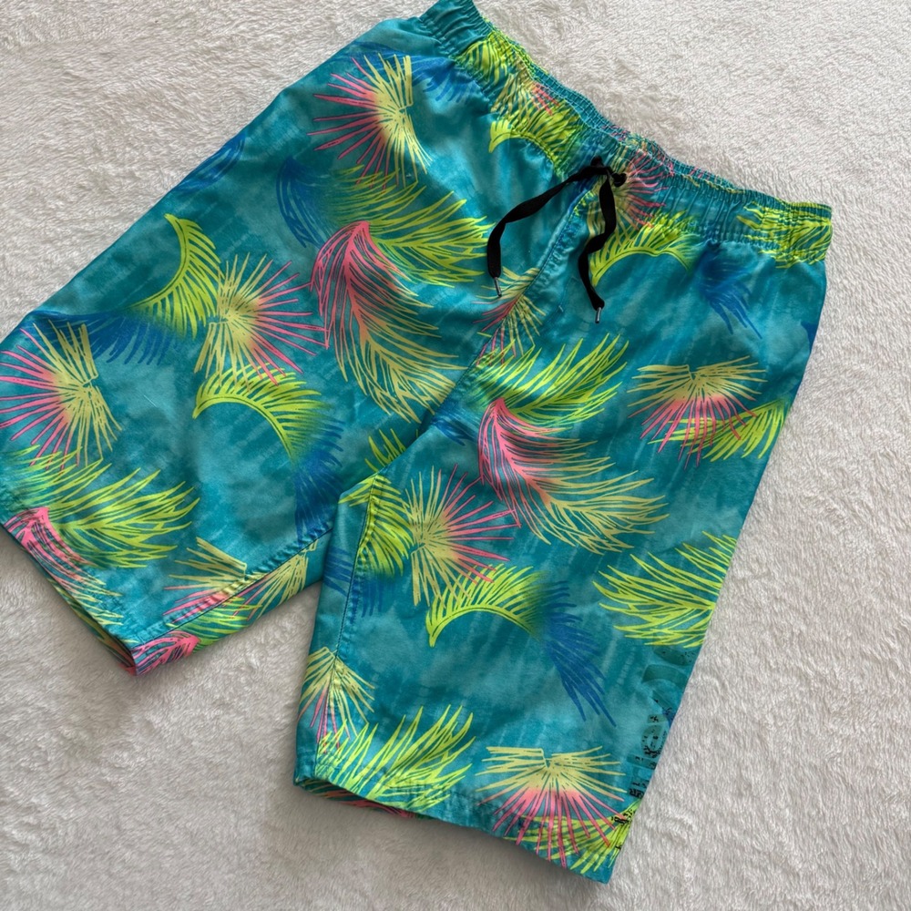 Hurley Boys XL Board Shorts Tropical Palm Print Teal Swim Trunks - Picture 1 of 6
